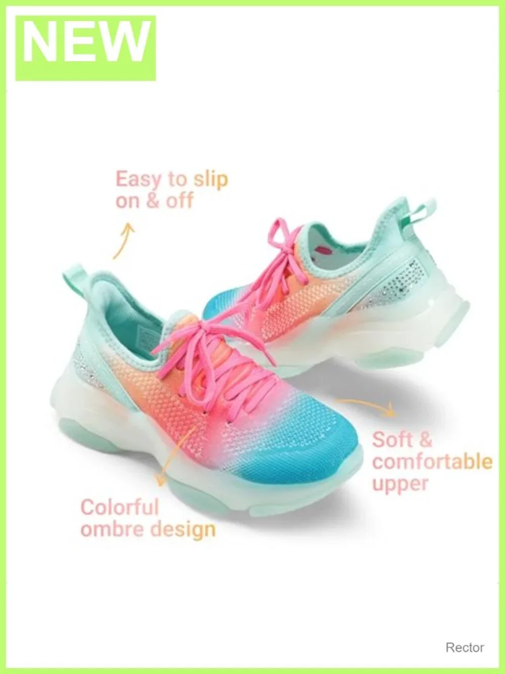 Girls Slip-On Sneakers Jelly Sole Chunky Heel Sparkly Rhinestone